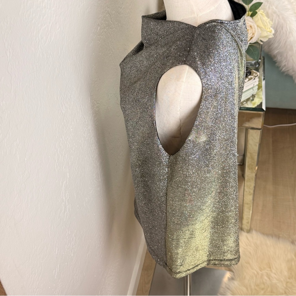 NWT RtA Disco‎ Metallic Draped Cowl Neck Sleeveless Top Silver Gold M Edgy Luxe - Picture 8 of 12